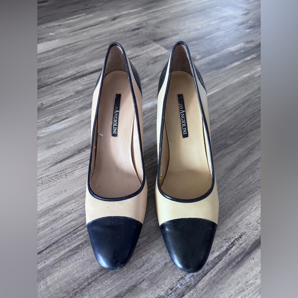 Enzo, Angelini, tan and black heels very cute slightly worn size 7 1/2.